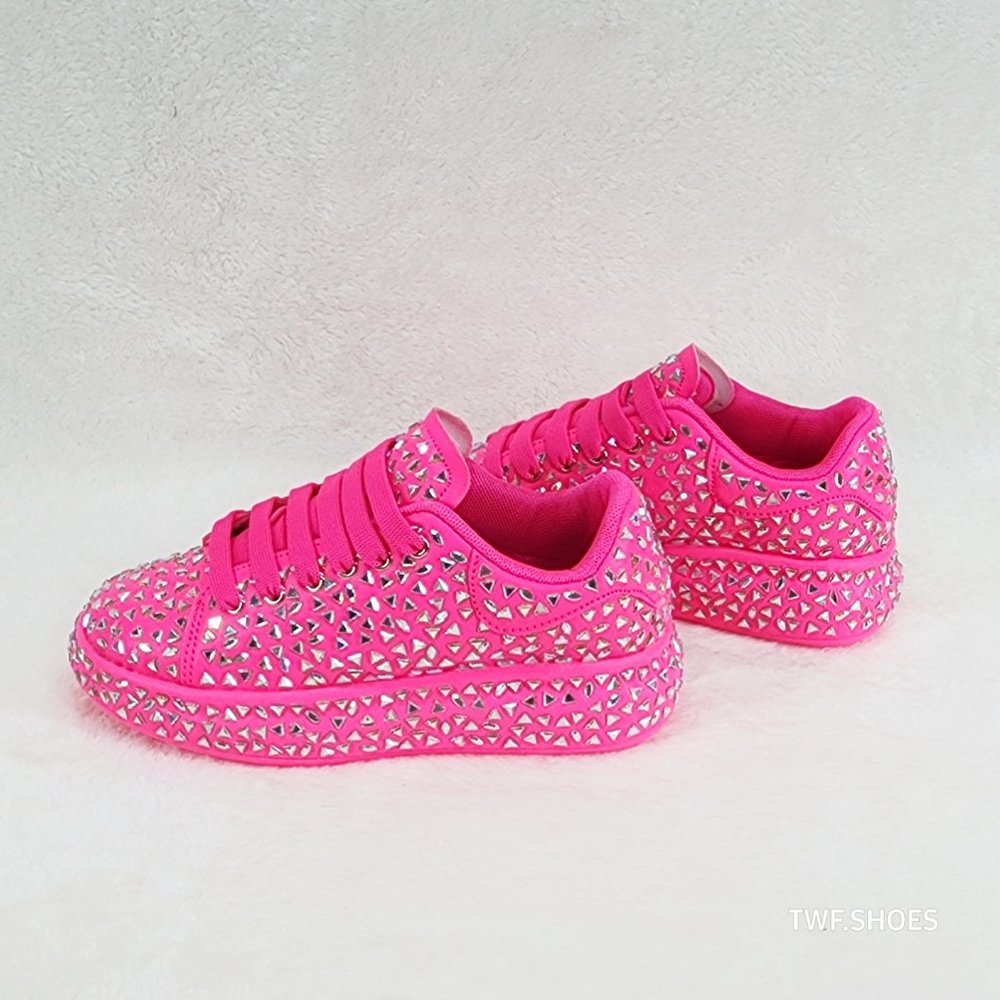 Geo Dazzle Cush Iridescent Stone Hot Pink Platform Sneakers Tennis Shoes - Picture 7 of 11
